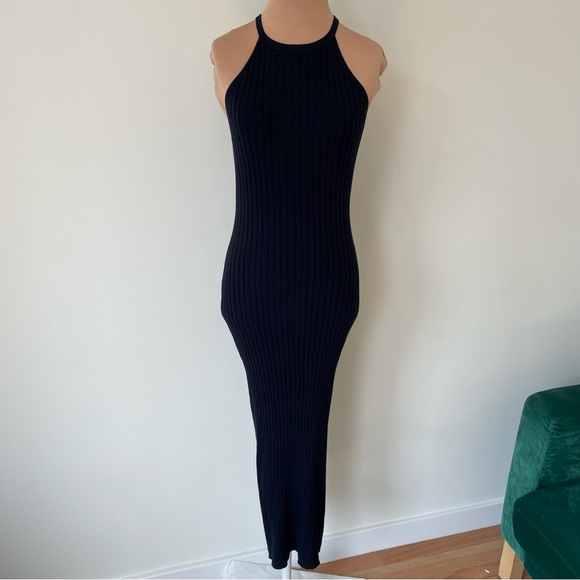 Autumn Cashmere Black Cotton Rib Knit Halter Midi Dress EUC Size Small - Picture 3 of 9